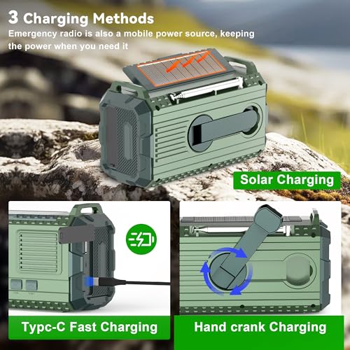 Green AM/FM/NOAA Hand Crank Radio with 15W Fast Charge, 39800mAh Portable Solar Power Bank, Flashlight & SOS Alarm X29012