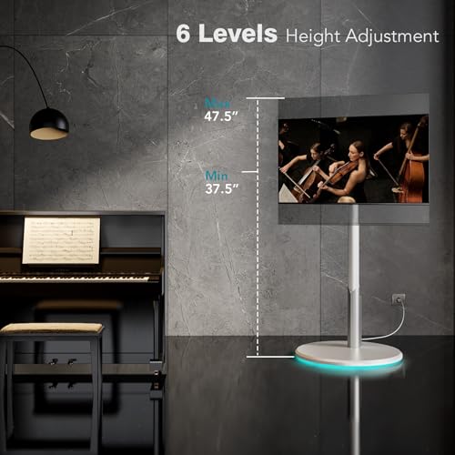 Mobile TV Stand with Power Outlet, Rolling TV Cart for 27-65 Inch Monitors, Height Adjustment, Ambient Lighting F96857