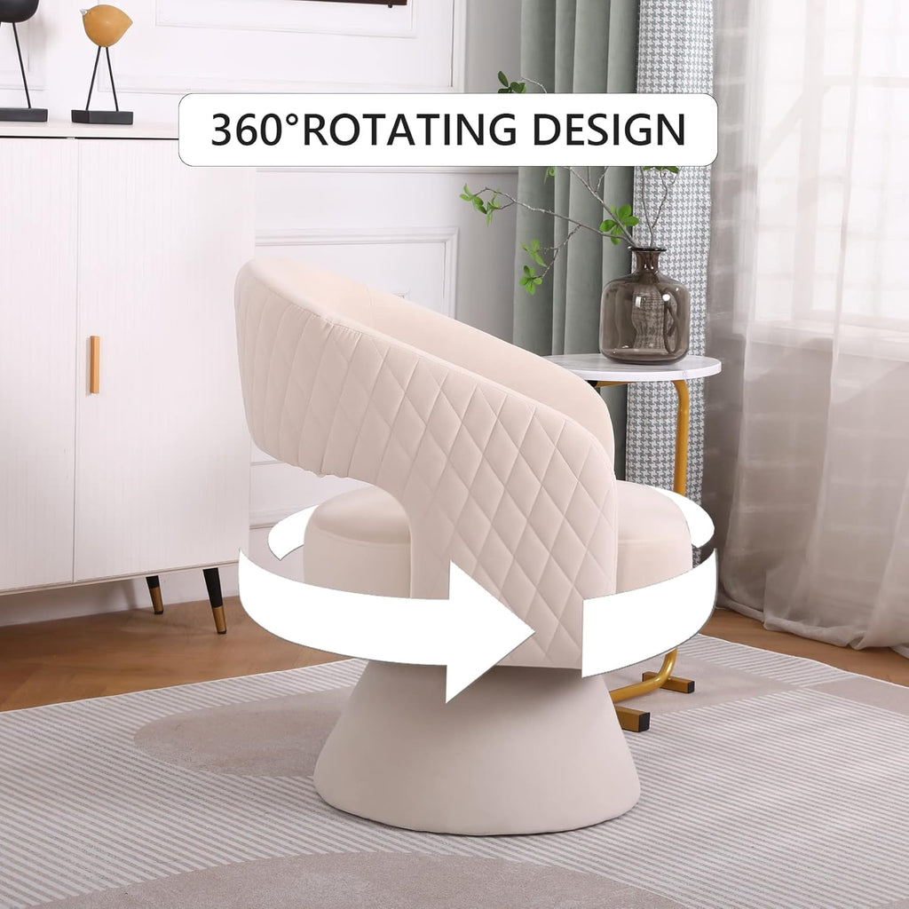 Beige Velvet Swivel Barrel Chair Set of 2 I106