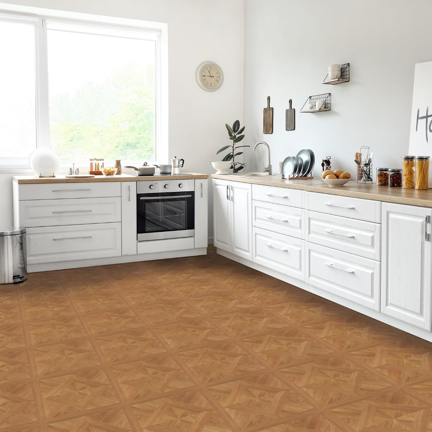 Light Oak Diamond Parquet Pattern 20 Tiles 12" x 12" Self Adhesive Vinyl Floor Tiles G38979