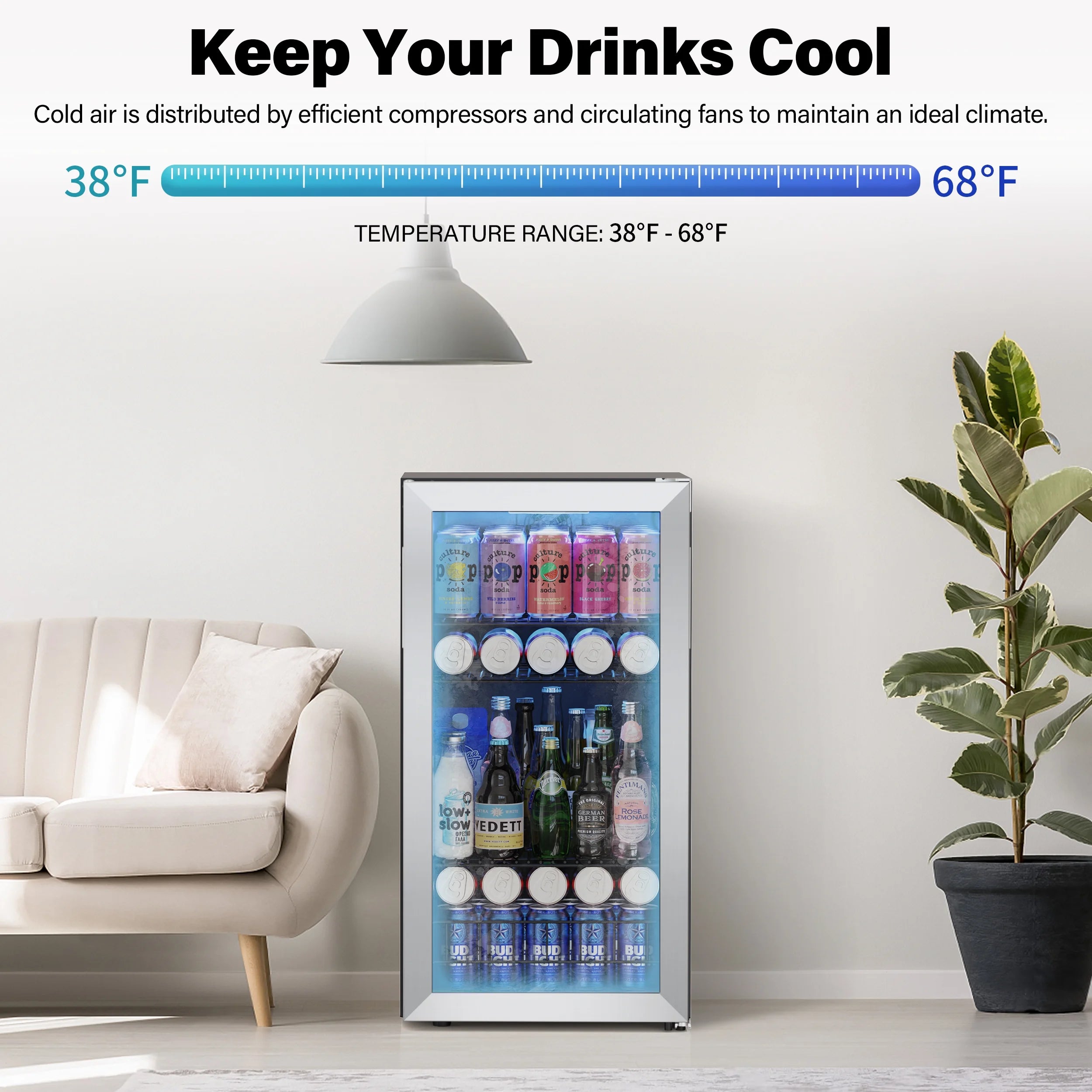Freestanding Compact Mini Drink Fridge with Glass Door L58910