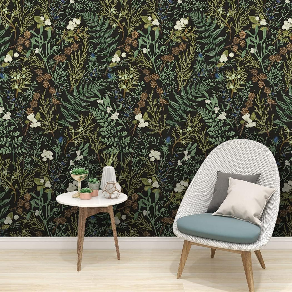 Black Floral Peel and Stick Wallpaper 17.7in x 9.8ft T441