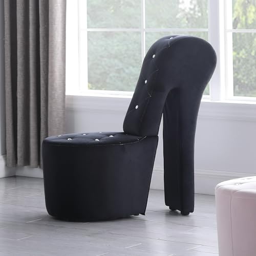 Black Velvet Shoe Chair with Crystal Studs B1180