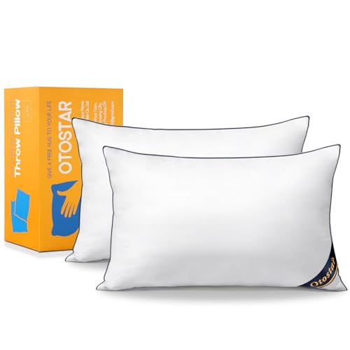 Pack of 2 Throw Pillow Inserts, 12x20, White, 100% Cotton Cover H61340