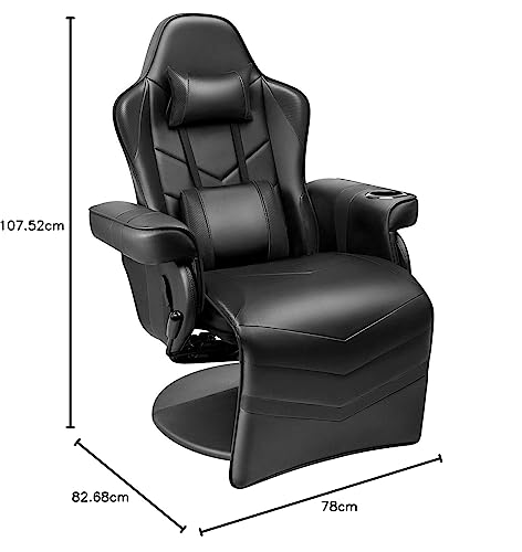 White PU Leather Gaming Recliner Chair with Footrest Headrest and Lumbar Support U2574
