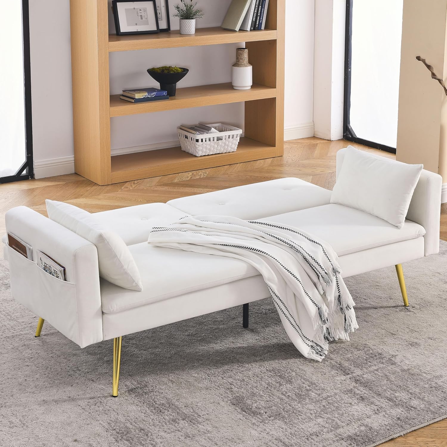 72.5" Adjustable Velvet Sofa Bed with Two Pillows K3672