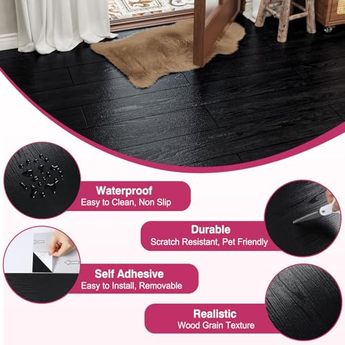 24-Pack Black Vinyl Plank Flooring 6"x36" Self Adhesive D623474
