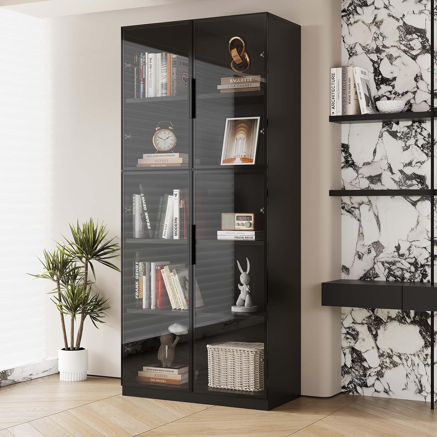 Black Wooden Display Cabinet with Glass Doors S24437