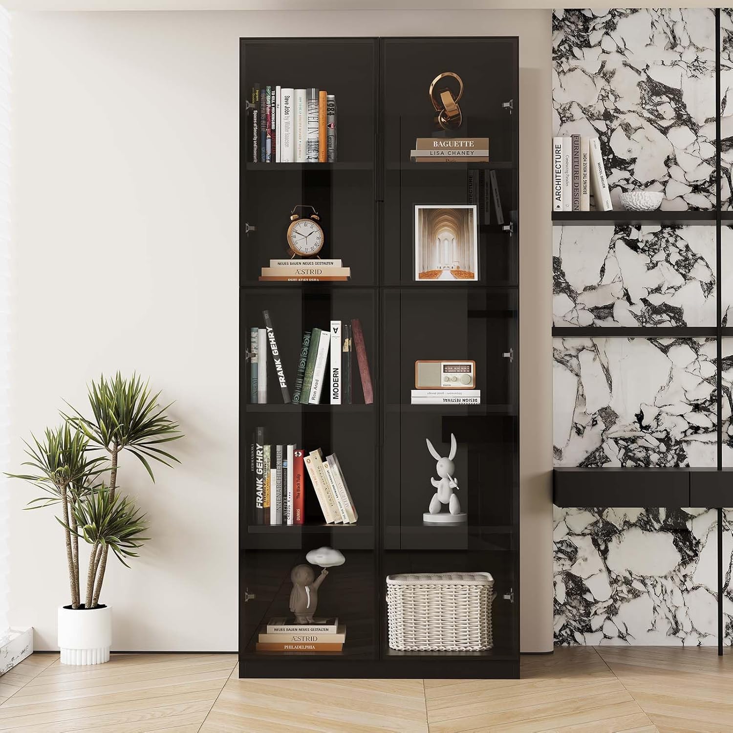 Black Wooden Display Cabinet with Glass Doors S24437
