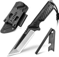Tactical Survival Knife with Fire Starter, Kydex Sheath, 440C Steel Blade, G10 Handle Y166943