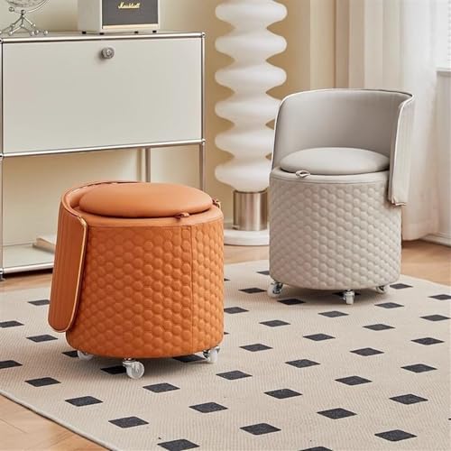 Light Gray Round Storage Ottoman with Wheels B45062