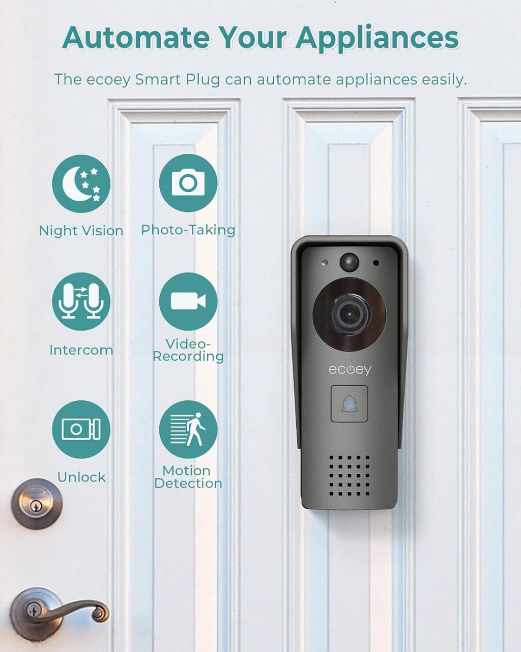 Video Doorbell Camera with Two-Way Audio, 1080P HD, PIR Motion Detection, Solar Energy A984