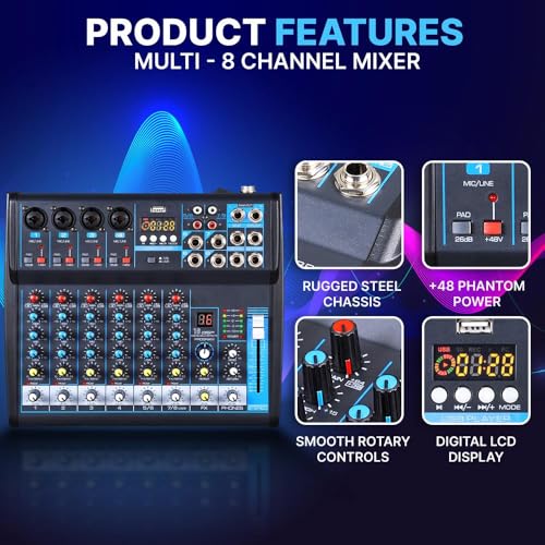 8 Channel Digital USB Bluetooth Audio Mixer O8825