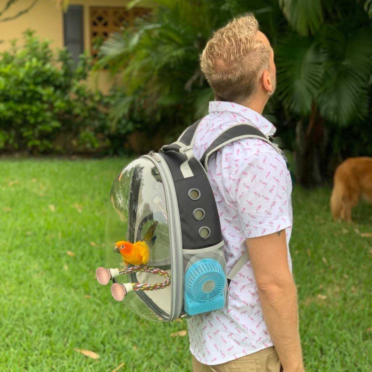 Bird Carrier Backpack with Stainless Steel Tray and Standing Perch V1997