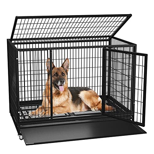 Heavy Duty Dog Crate Cage Kennel with Removable Wire Trays and Wheels H35523