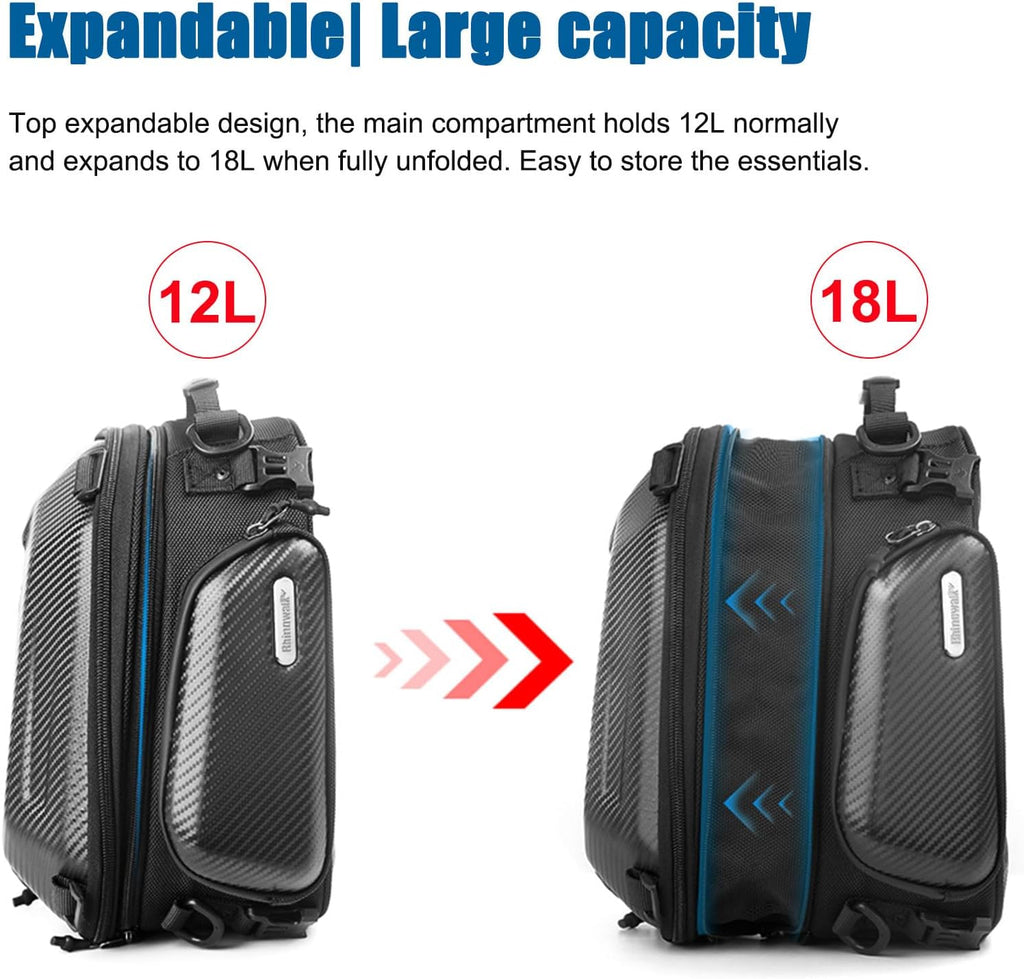 Black 12L-18L Expandable Motorcycle Tail Bag with Rain Cover Q3206