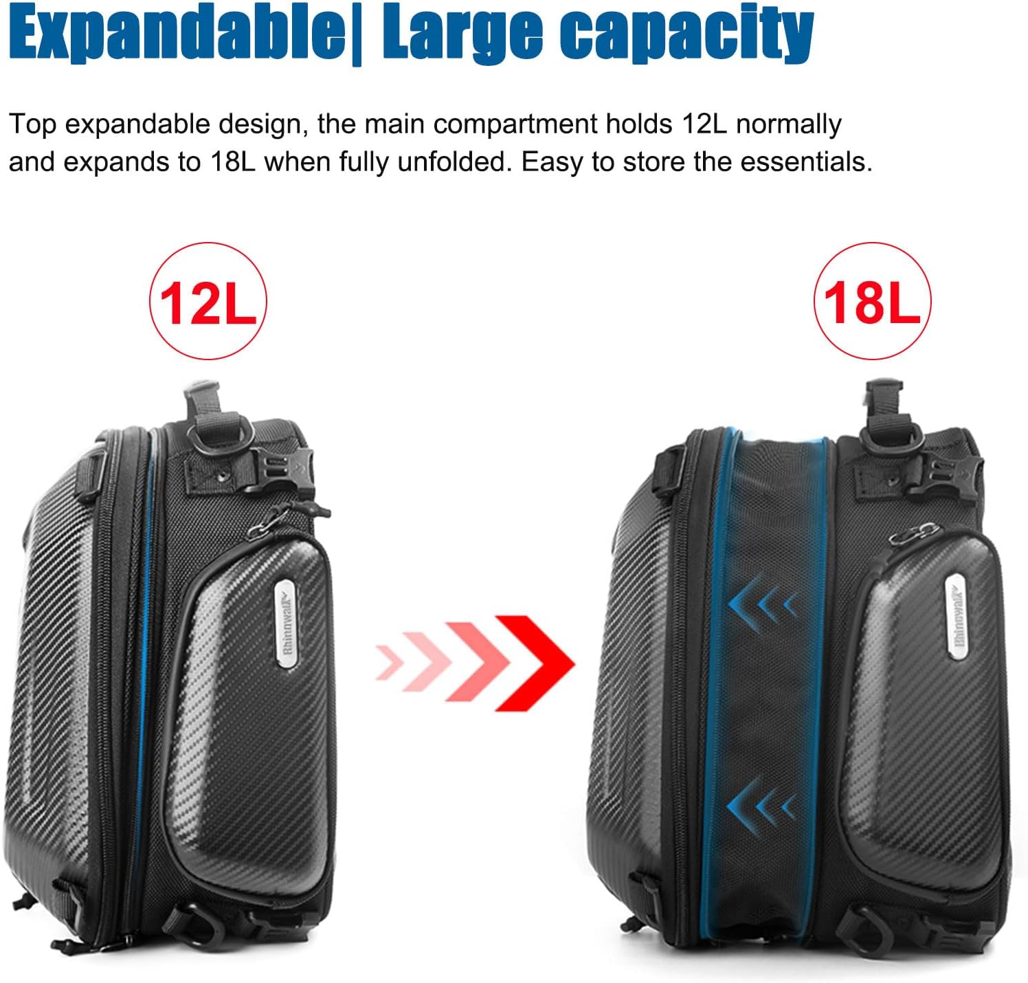 Black 12L-18L Expandable Motorcycle Tail Bag with Rain Cover Q3206