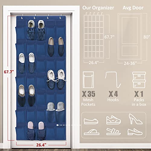 35 Mesh Pockets Blue Hanging Shoe Organizer C72651