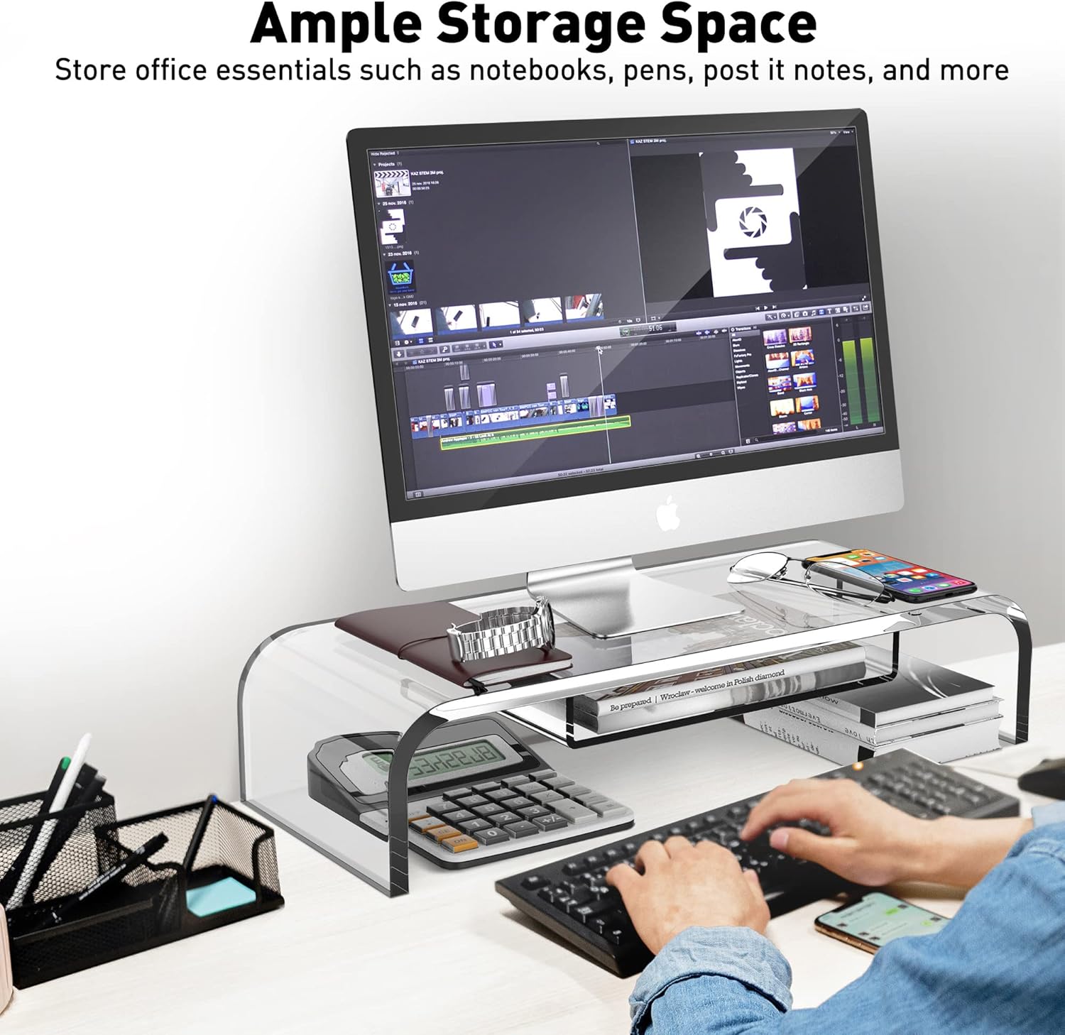 Clear Acrylic Monitor Stand with Storage U66630