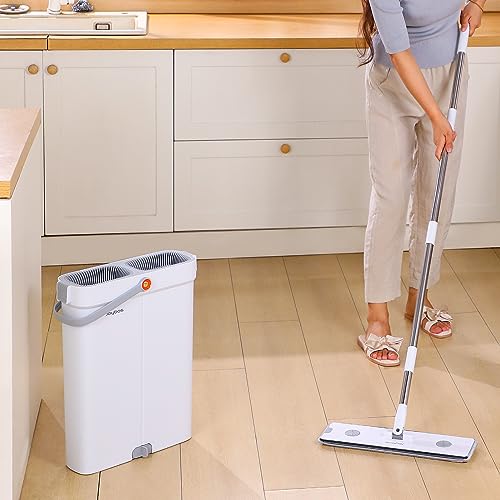 16'' Flat Mop and Bucket with Wringer Set with 4 Microfiber Pads K886