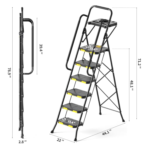 6 Step Steel Ladder with Tool Platform and Handrails E396695