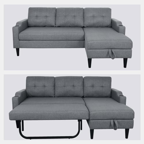 Brown L-Shaped Sleeper Sofa with Cup Holders N805061