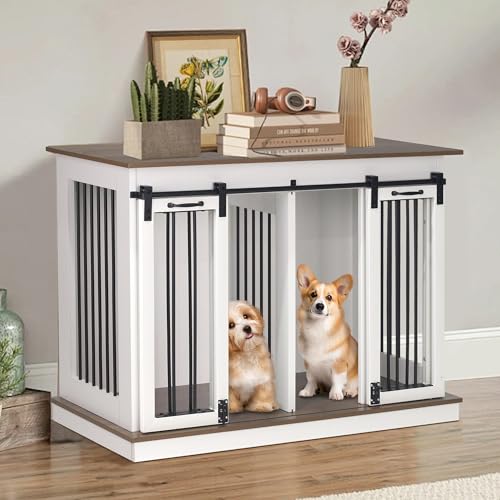 White 47.2" W x 23.6" D x 35" H Dog Crate Furniture with Double Doors W827
