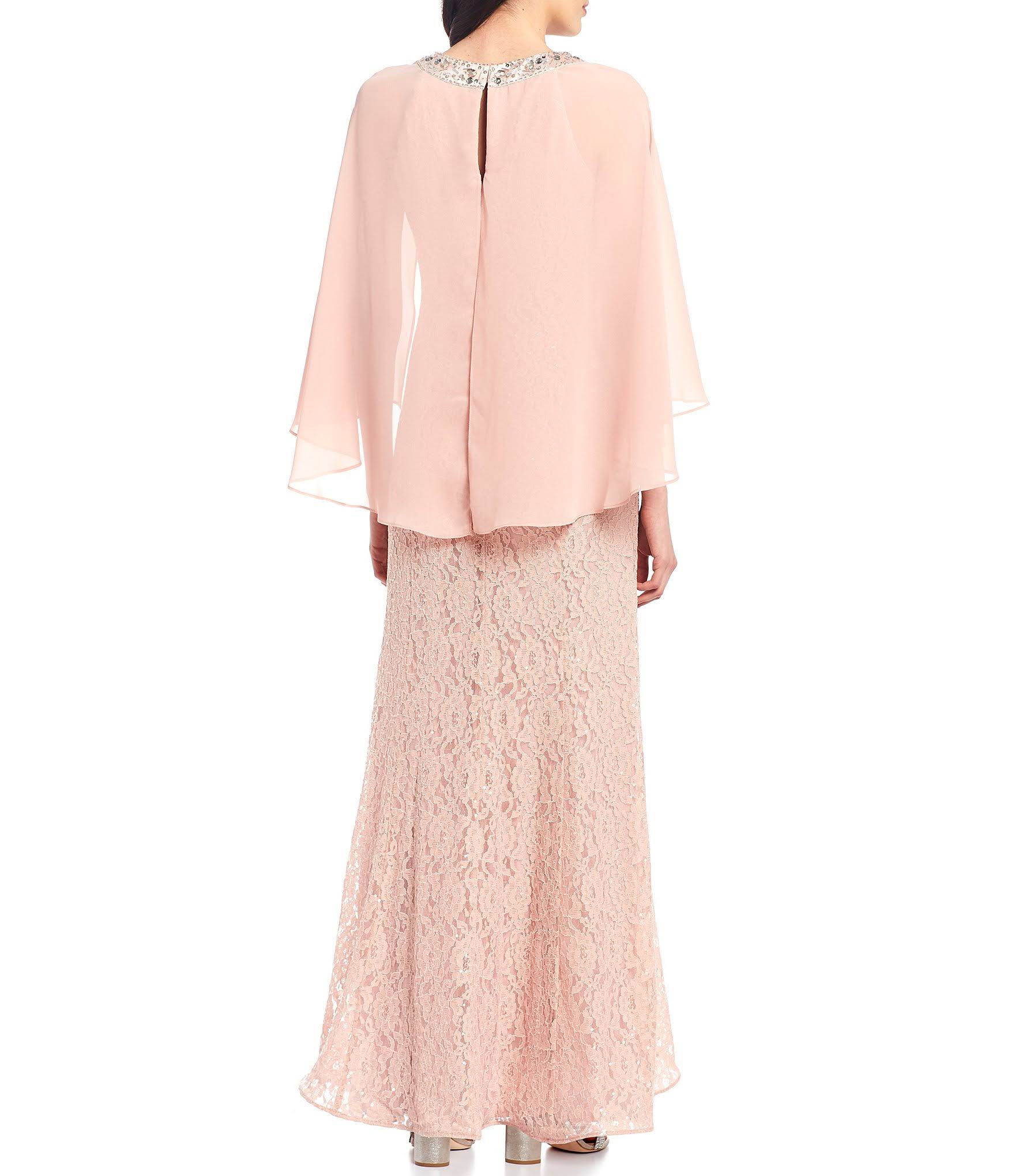Sequin Lace Chiffon Capelet Gown U643