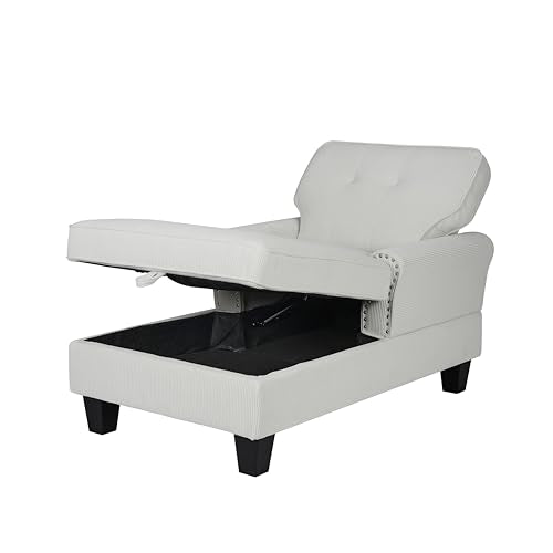 Beige Corduroy Chaise Lounge with Storage X3174