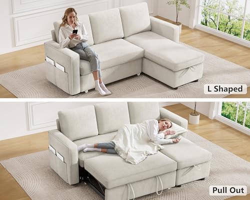81" Chenille Beige Sleeper Sofa Bed with Pull Out Bed B272