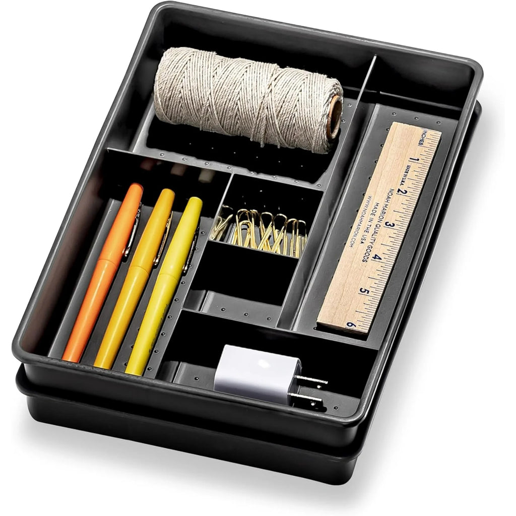 Set of 2 Plastic 6-Compartment Drawer Organizer Trays, Granite, 10.75 x 7.5 x 2.6 inches K330842