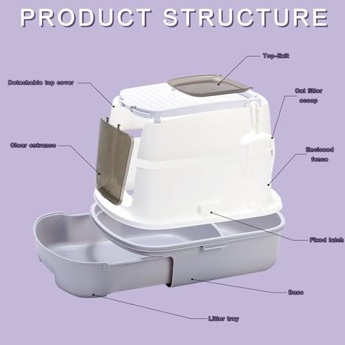 Grey Enclosed Cat Litter Box with Lid L27553