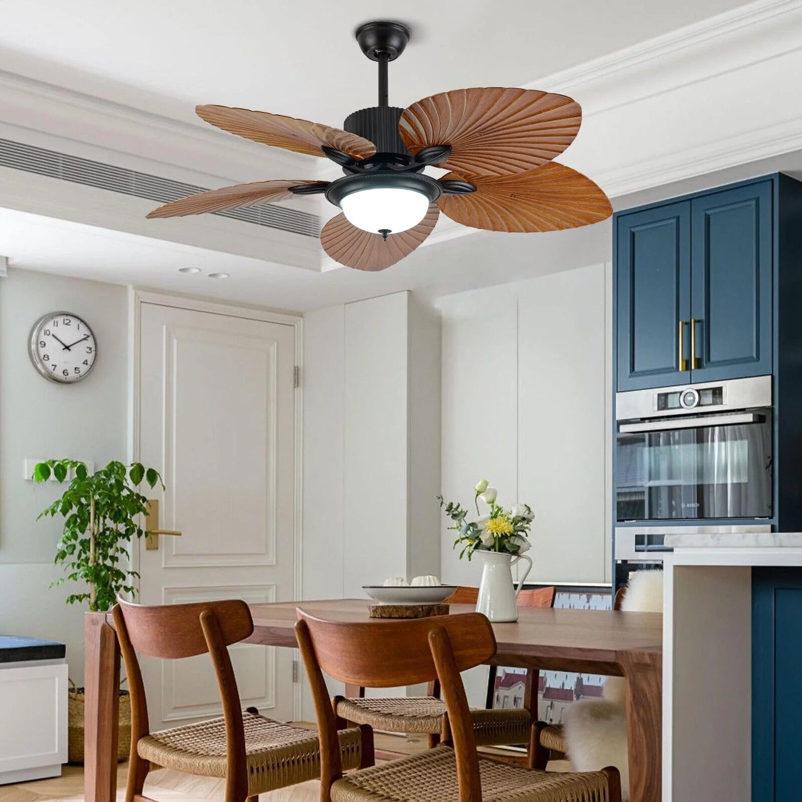 52inch Tropical Palm Ceiling Fan with Light and Remote 5 Acrylic Palm Leaf Blades W858762