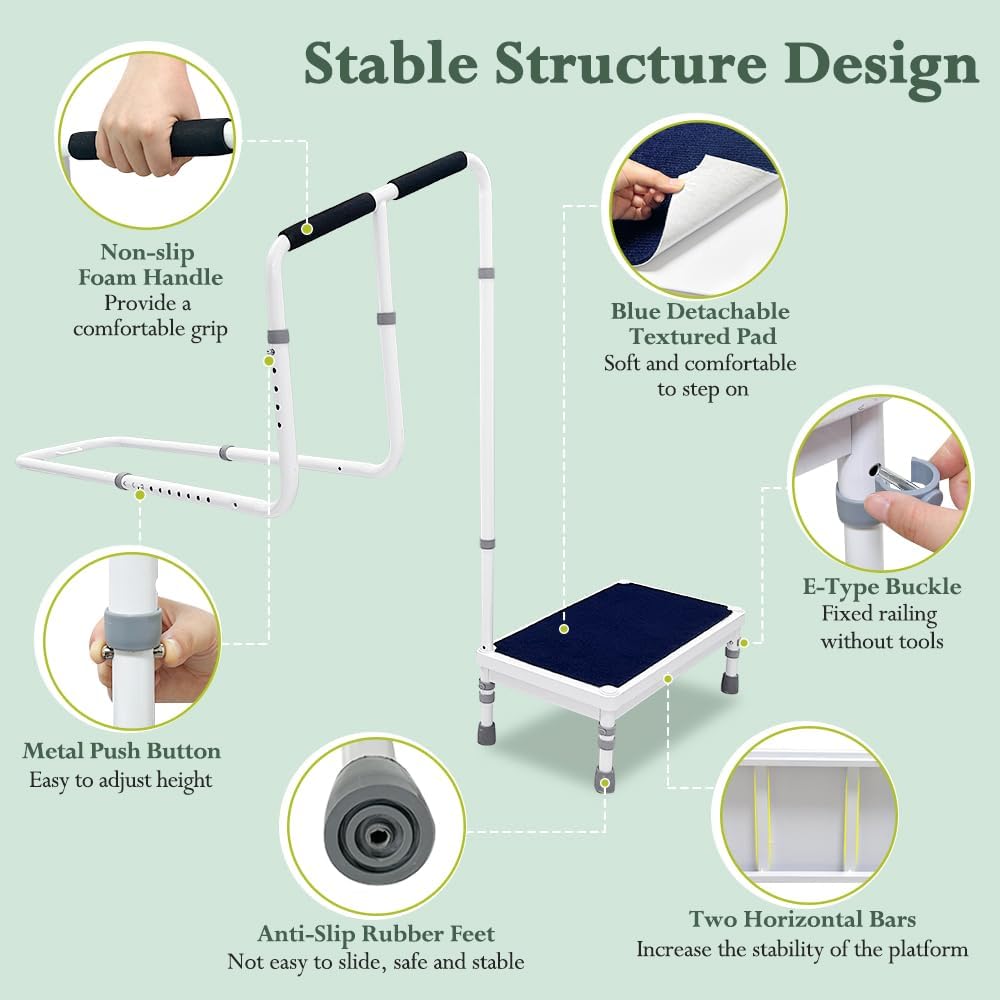 2-in-1 Bedside Guard Rails Step Stool with Handle E309657