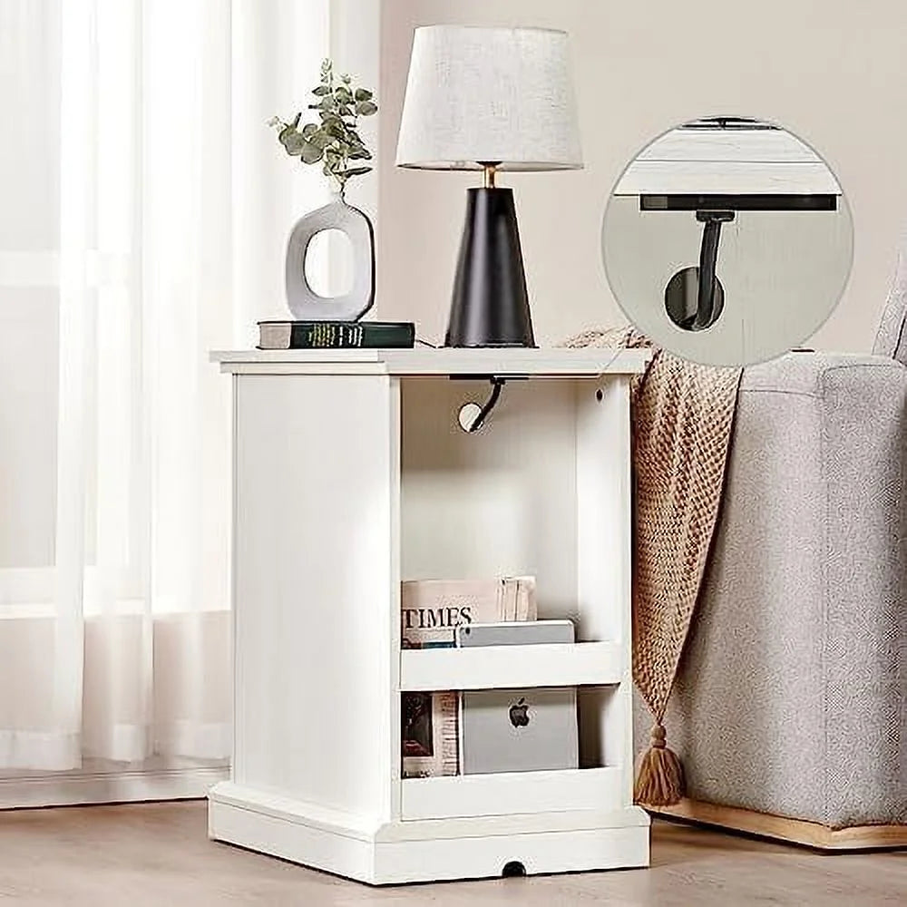 Distressed White End Table with Glass Door A793