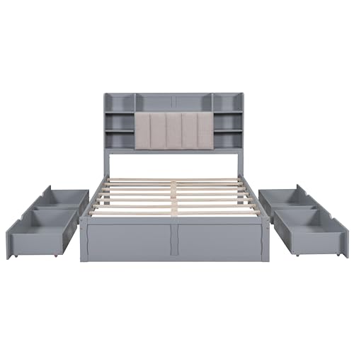 White Queen Size Murphy Bed with Shelves and Drawers X249