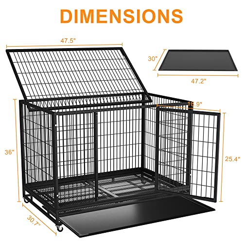 Heavy Duty Dog Crate Cage Kennel with Removable Wire Trays and Wheels H35523