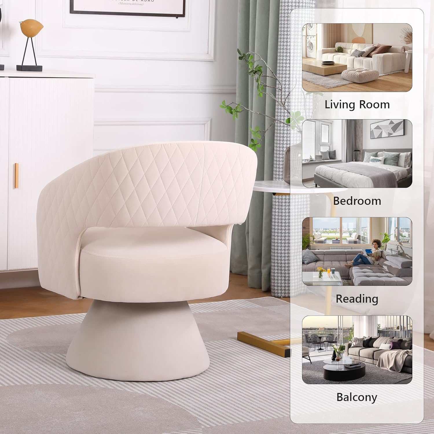 Beige Velvet Swivel Barrel Chair Set of 2 I106