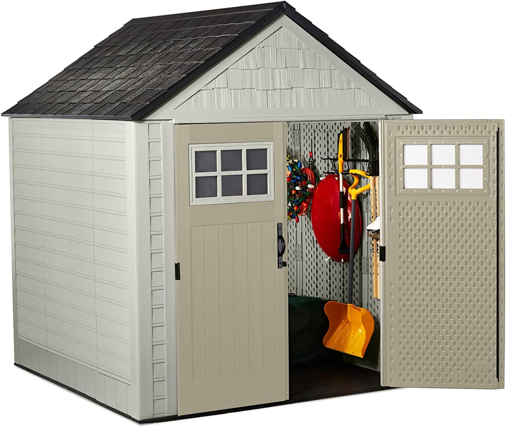 Beige/Brown 7 x 7 Ft Resin Outdoor Storage Shed W38723