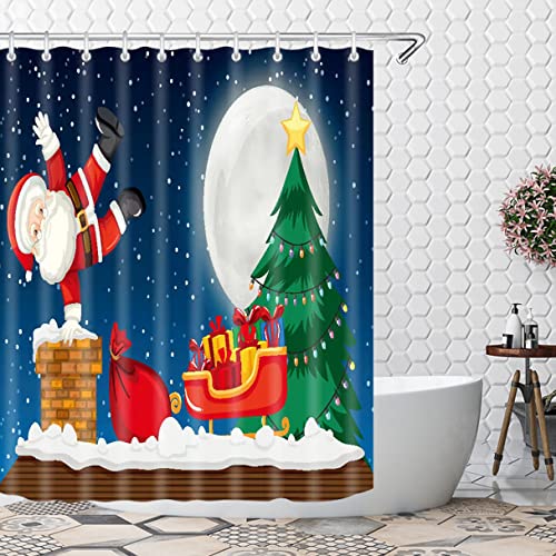 71"x71" Blue Cloth Fabric Christmas Shower Curtain L65397