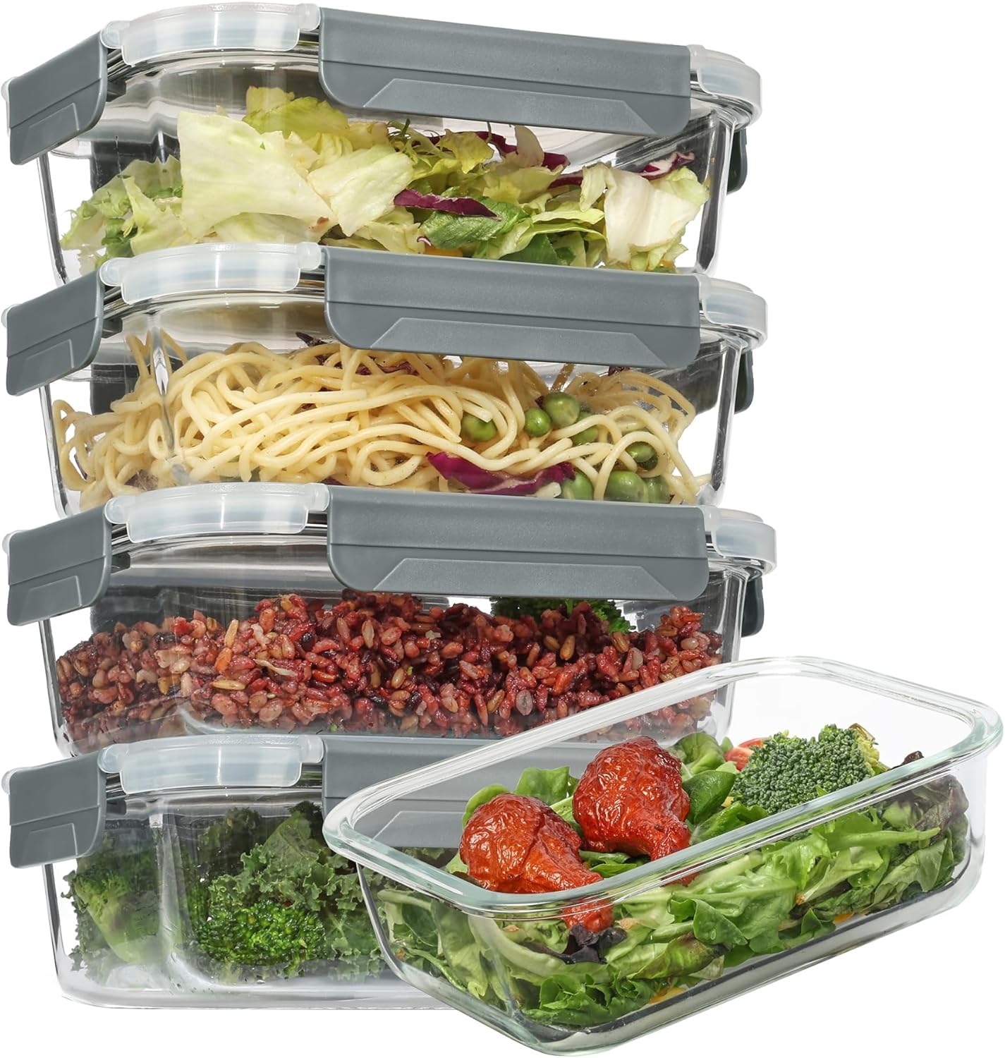 5 Pack 35oz Glass Food Storage Containers with Lids Q29130