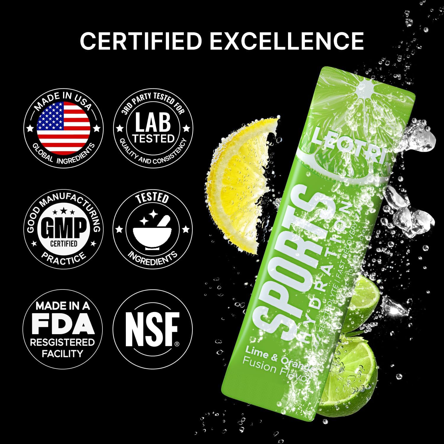 16 Sticks Electrolyte Powder Packets, Lime & Orange Flavor U723