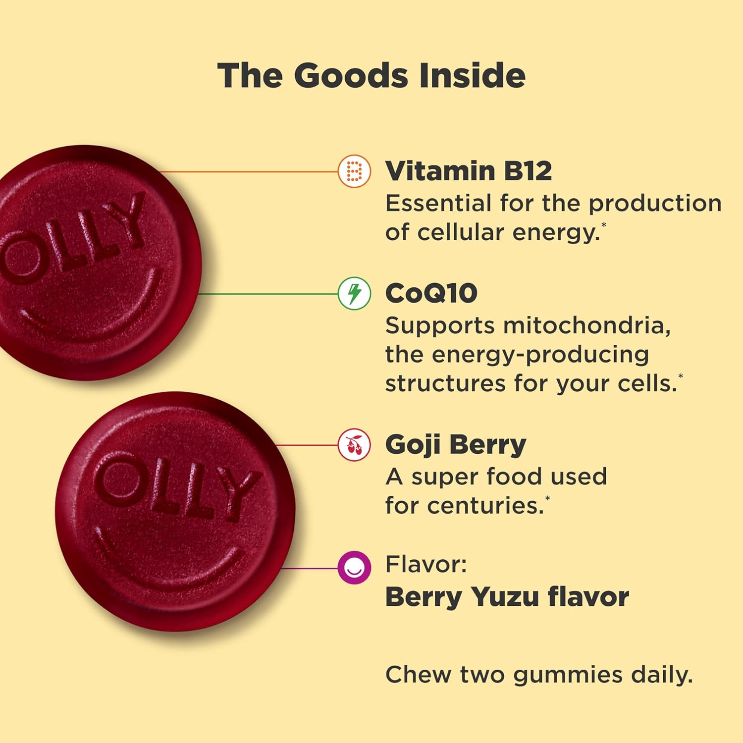 Extra Strength Daily Energy Gummy, Caffeine Free, 1000mcg Vitamin B12, CoQ10, Goji Berry & Undeniable Beauty Gummy, Biotin, Vitamin C, Keratin, Chewable Supplement O67919