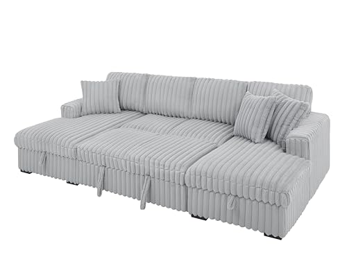 Grey Oversized U Shaped Sleeper Sofa with Double Storage Chaise J139