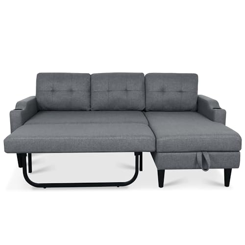 Brown L-Shaped Sleeper Sofa with Cup Holders N805061