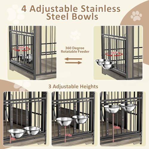 Brown Extra Large Double Dog Crate Furniture with Adjustable Divider G1688