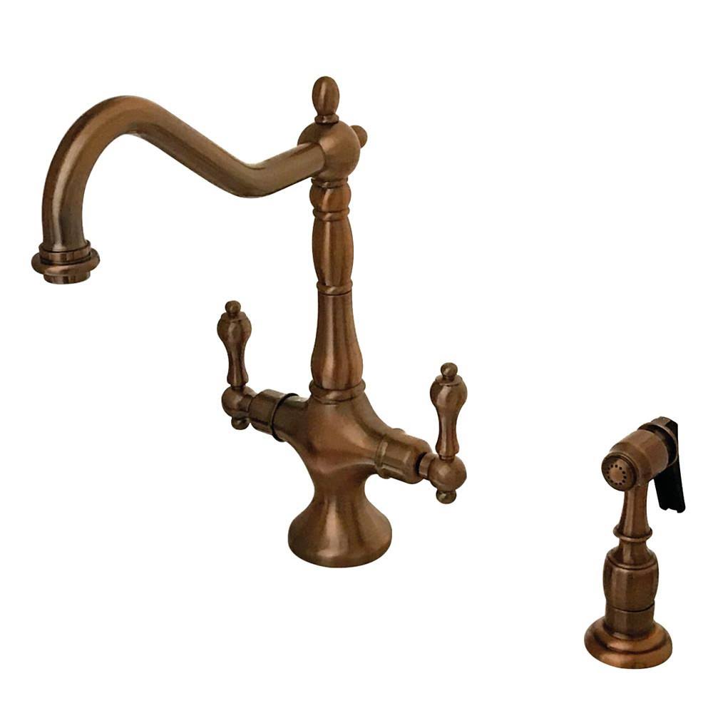 Satin Nickel Double Handle Kitchen Faucet with Brass Sprayer Z764706