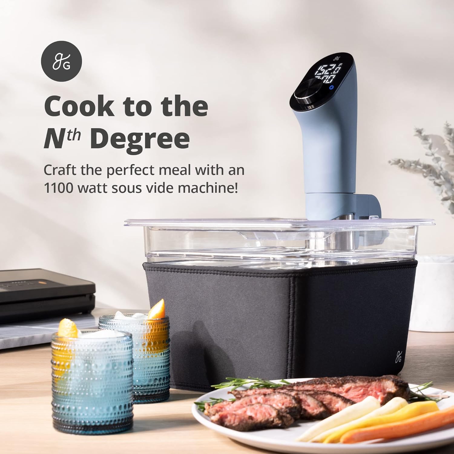 Stone Blue Sous Vide Cooker with Container and Silicone Weights W42504