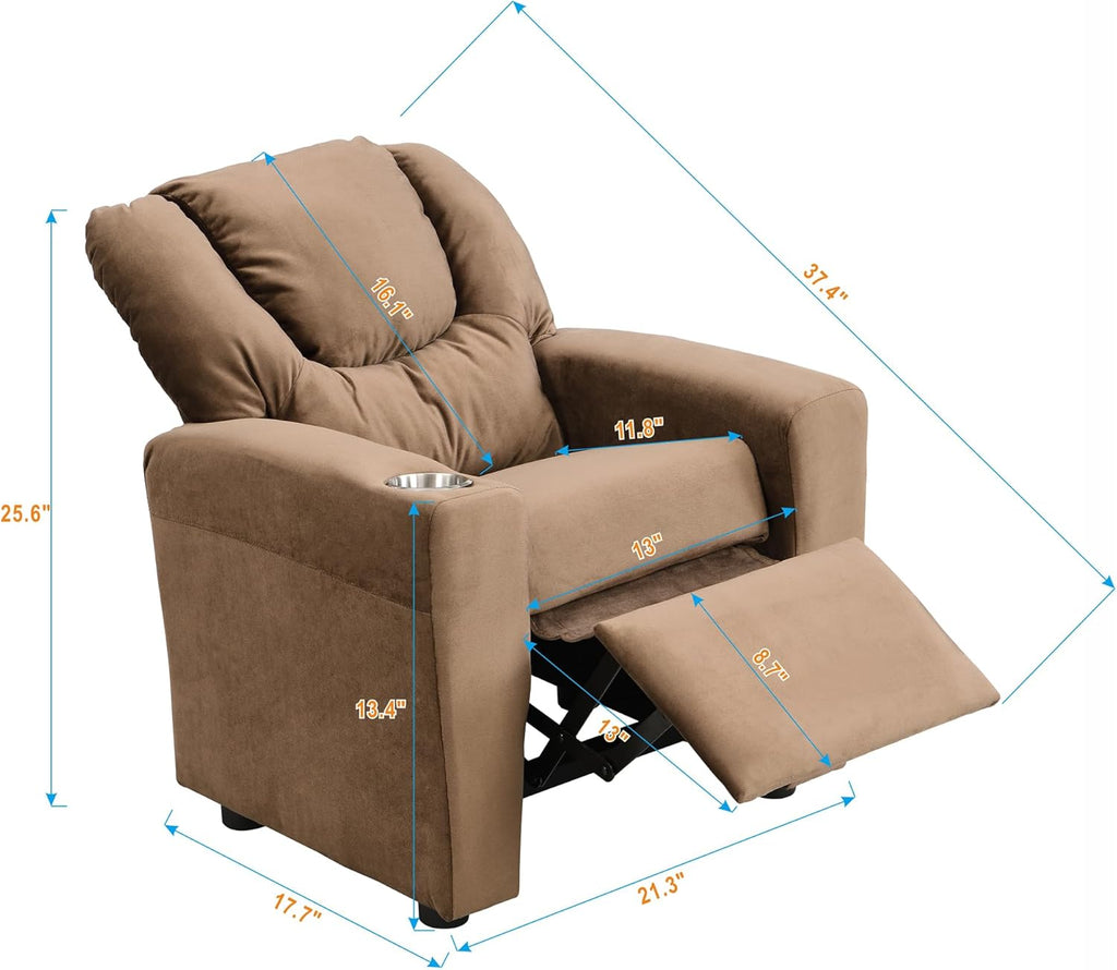 Kids Velvet Recliner Chair with Cup Holder R8425
