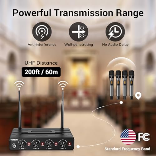 Wireless Microphone System with 4x10 Channels Cordless Handheld Microphone Y646